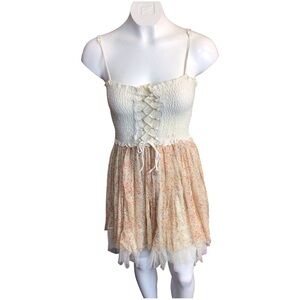 Wet Seal Cream and Tan Floral Y2K Dress